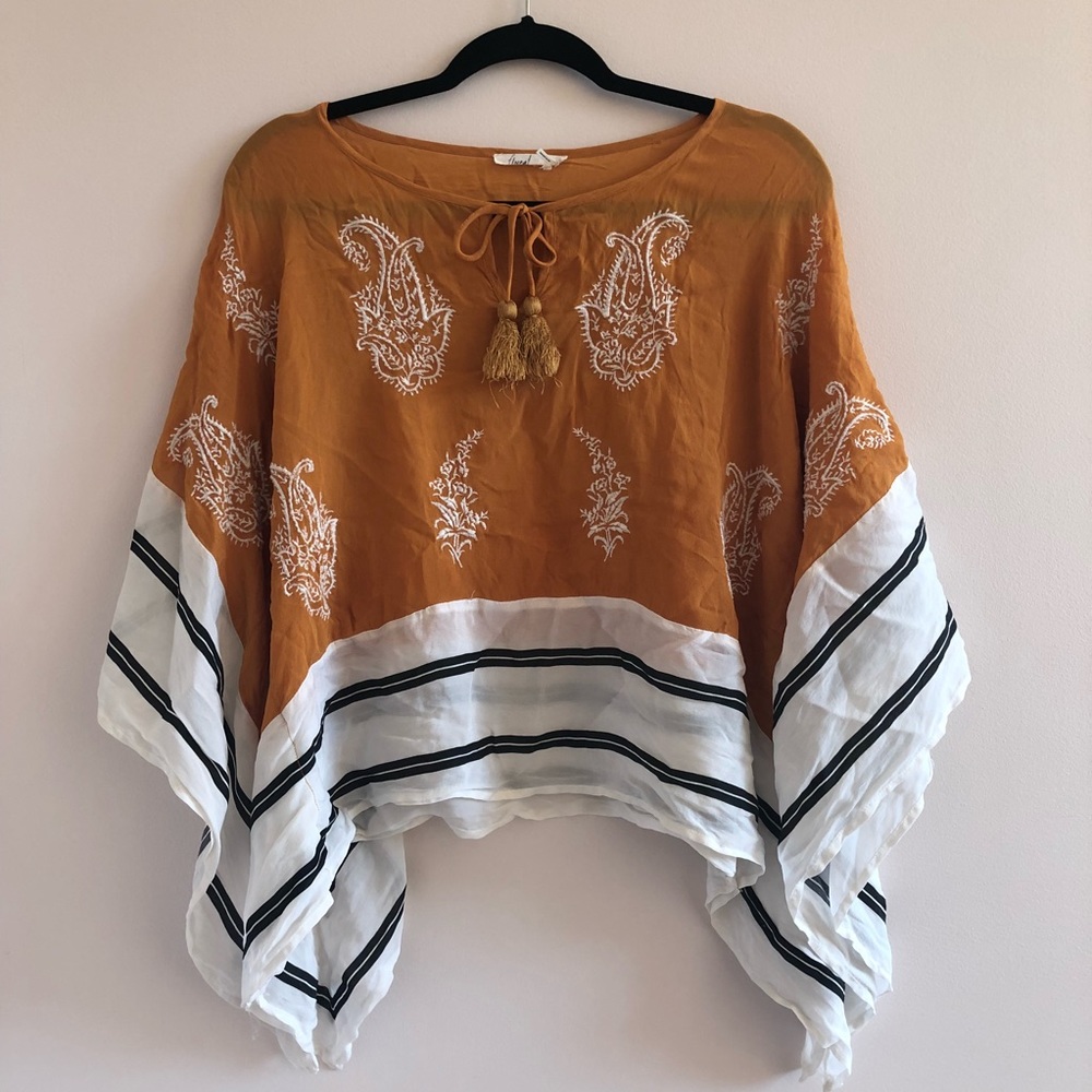 Boho mustard embroidered poncho kaftan tunic